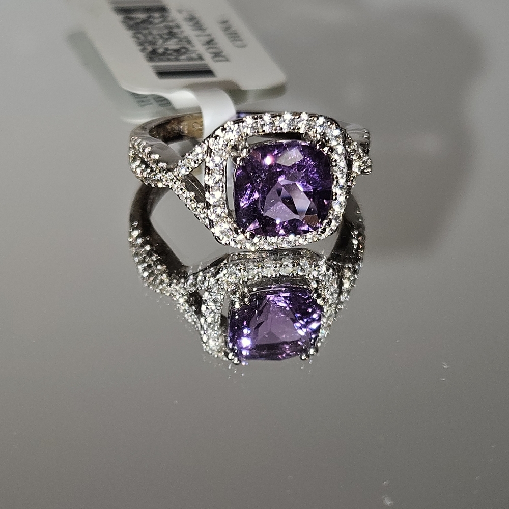 Purple Amethyst and Lab-Created White Sapphire Size 7 - Picture 1 of 6